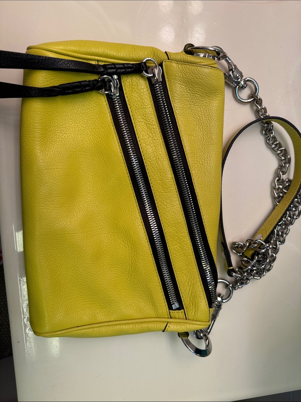 OrYANT Yellow Leather Crossbody Bag with Chain Strap